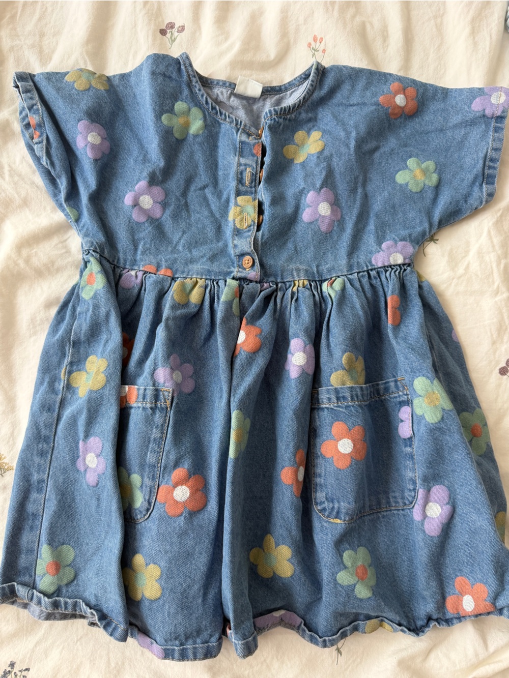 next Light Wash Denim dress with Lavender Floral Trim